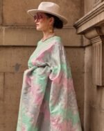 Floral Woven Satin Silk Saree with Tassels - Image 3