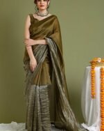 Women Handloom Colour-Block Saree with Unstitched Blouse Piece - Image 5